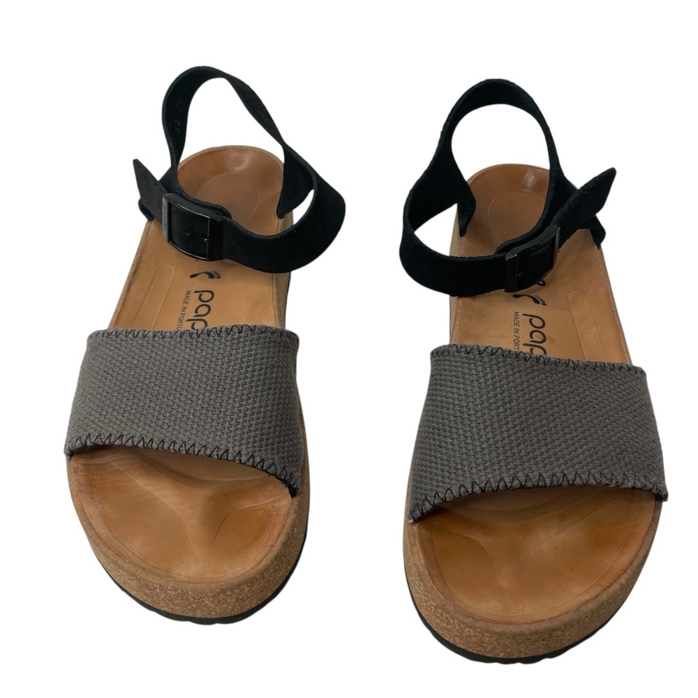 Papillio Black and Gray Glenda Sandals, Wedges, Leather Foot Bed, Size 8, Narrow